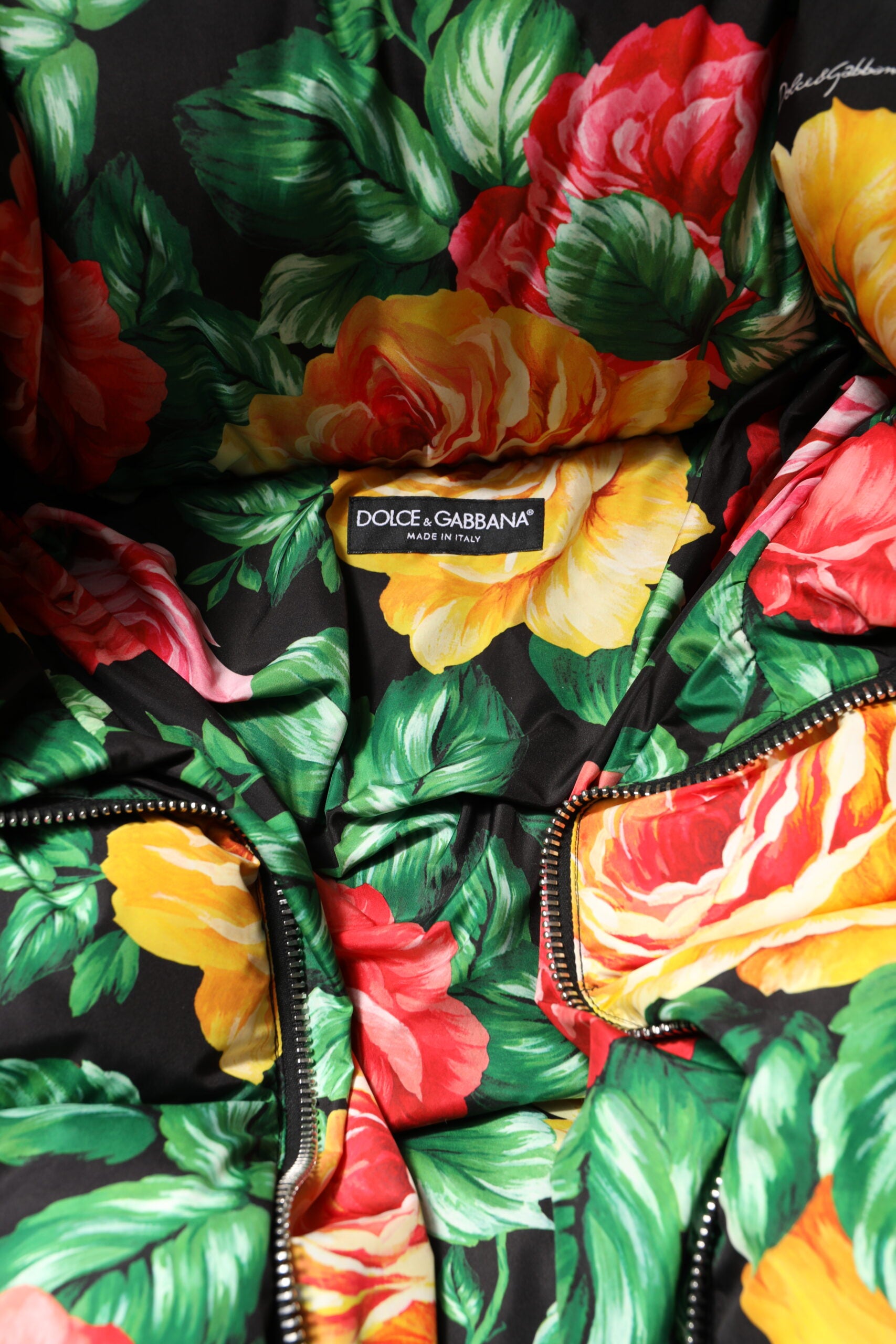 Dolce & Gabbana Multicolor Floral Pufferjacke mit Kapuze
